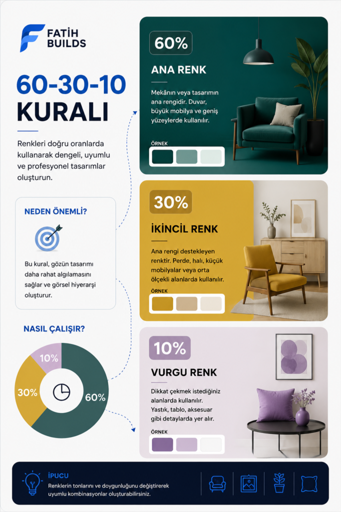 Renk paleti seçerken 60/30/10 kuralı